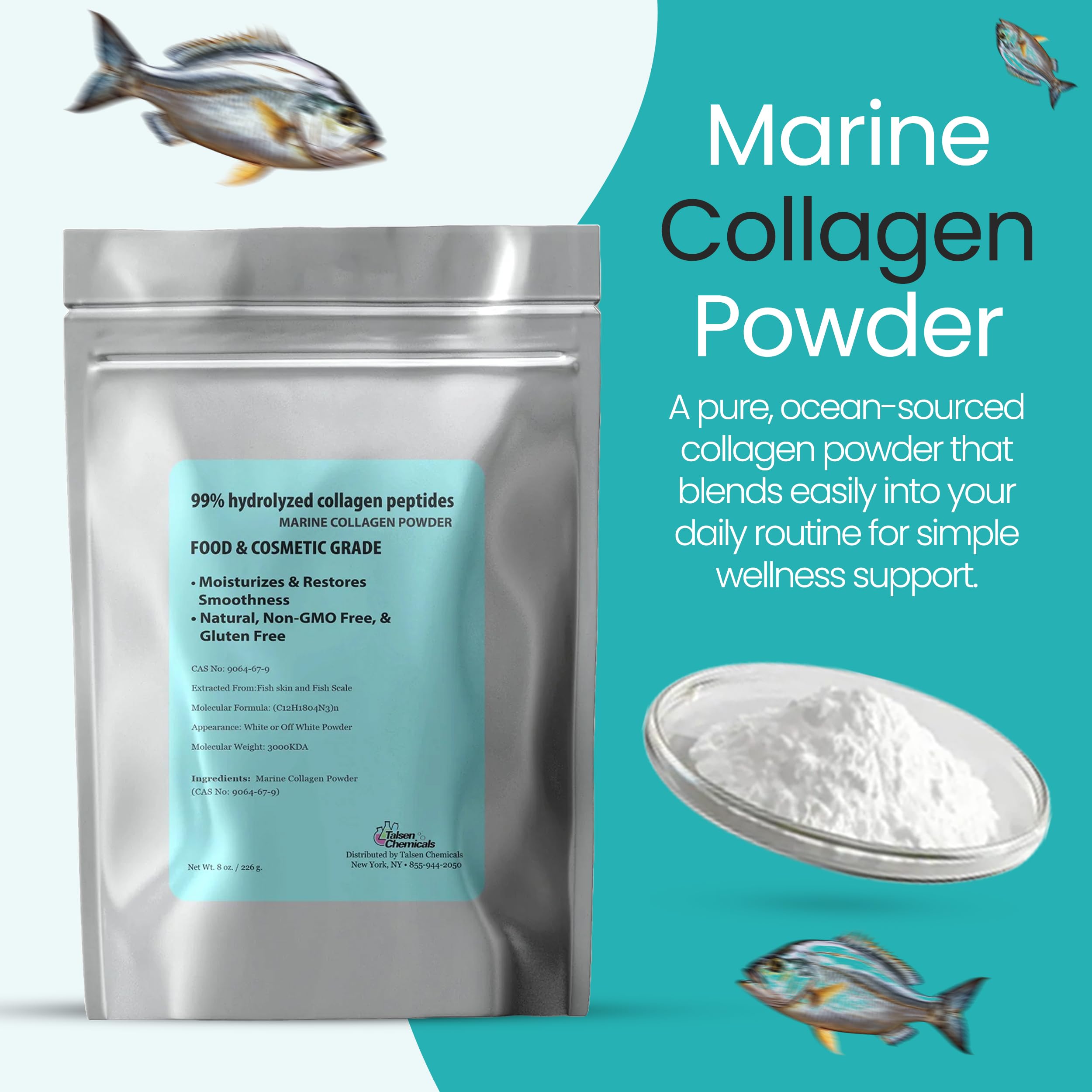 Pure Marine Collagen Powder, DIY Marine Collagen Peptides Powder for Hair, Skin Elasticity and Hydration Cosmetic Grade, (4 Ounce / 113 Gram) — Amazon image 2