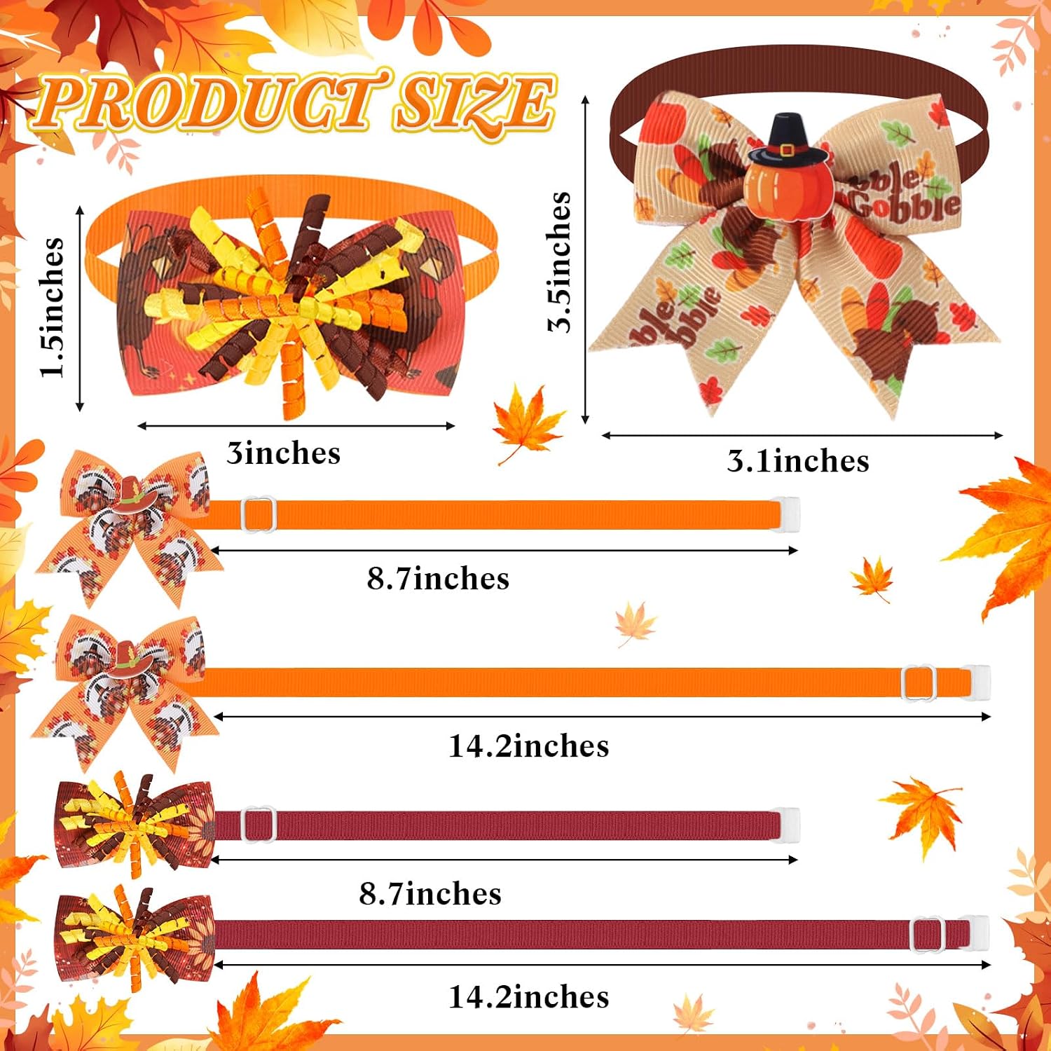 Huhumy 50 Pcs Fall Dog Bow Tie Bulk Thanksgiving Pet Collar for Dog Cat