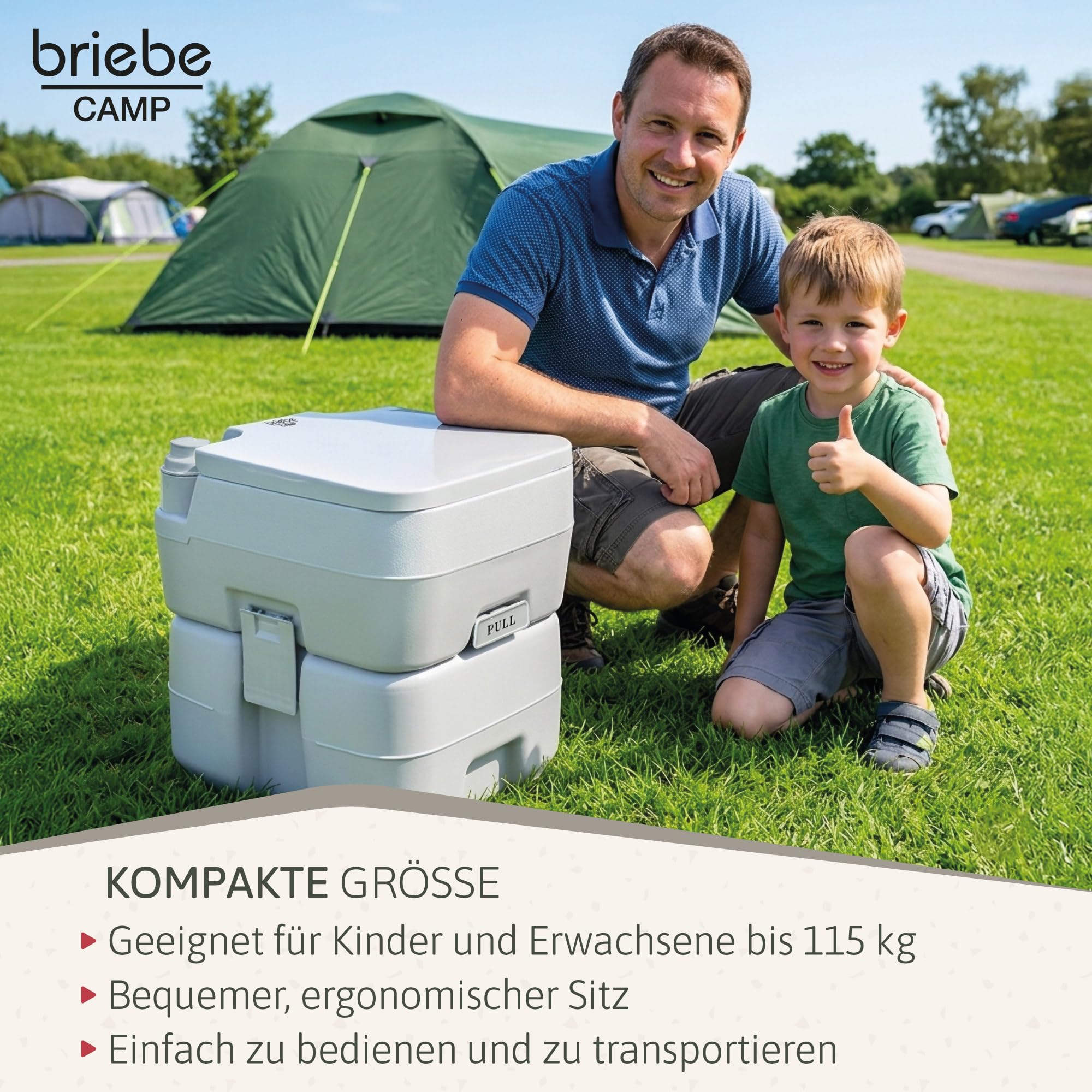 briebe Camp Campingtoilette Tragbare Reise Toilette Frischwassertank, Klo für Wohnwagen, Boot, Outdoor, Chemie-WC Wasserspülung Potty, WC1113