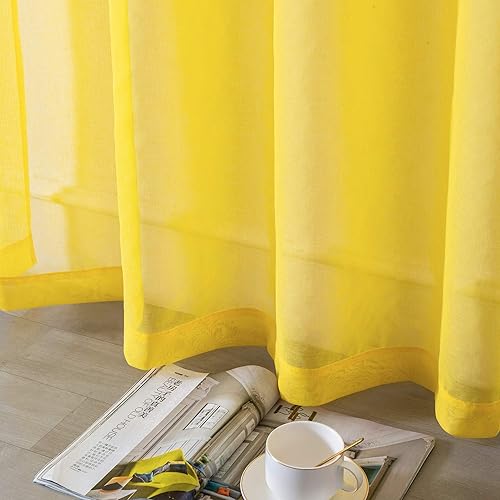 Miniatura 5 de DUALIFE - Cortinas transparentes de 54pulgadas de largo, paneles de privacidad de gasa para ventanas, cortinas de lino semitransparentes para