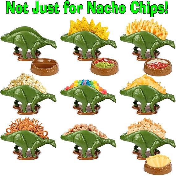 Nachosaurus Dinosaur Nacho Holder with Dip Bowl Set - Fun Taco Chip Server Tray for Parties, Kids Snacks, Game Day - Novelty Kitchen Serving Dish