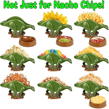 Nachosaurus Dinosaur Nacho Holder with Dip Bowl Set - Fun Taco Chip Server Tray for Parties, Kids Snacks, Game Day - Novelty Kitchen Serving Dish