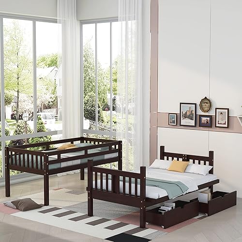 Miniatura 30 de Harper & Bright Designs Litera individual sobre cama individual con nido, marco de cama de madera para niños con escaleras y barandilla de gran