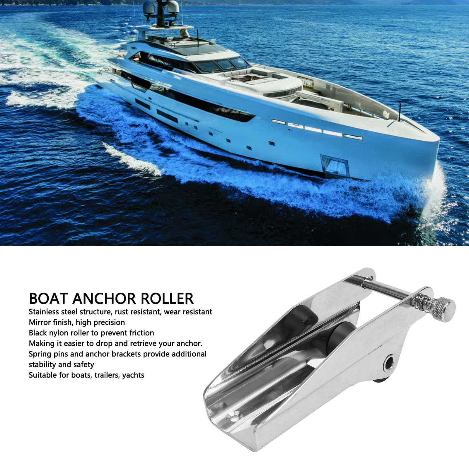 Rullo Porta Ancora Acciaio Inox 200mm, Rullo di Ancoraggio Marino | Con Rullo Nylon e Perno a Molla, Installazione Semplice per Yacht Rimorchio Barca