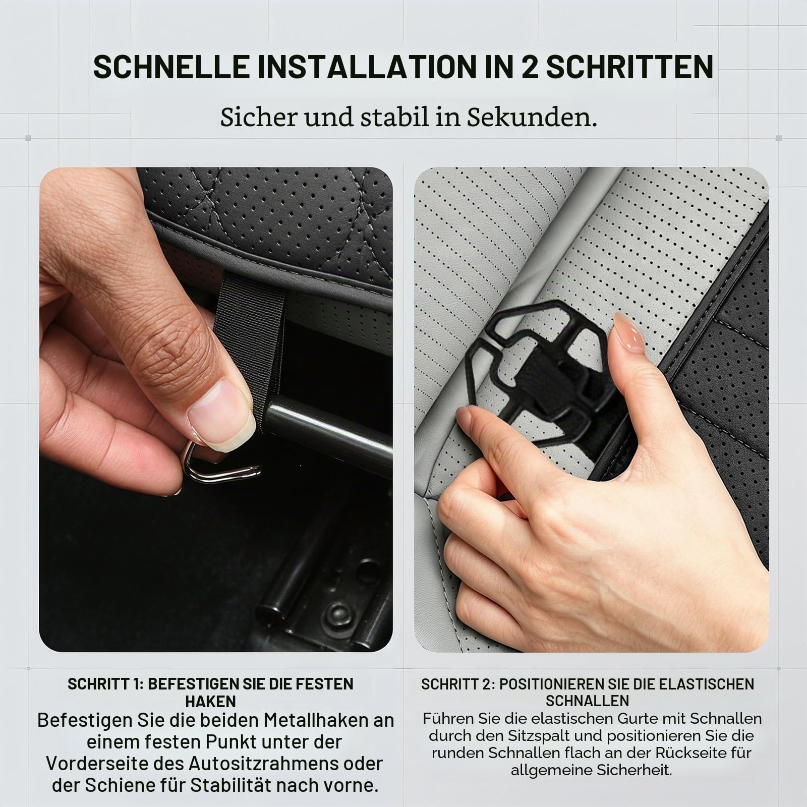Sitzkissen Auto, Autositzkissen mit Beinstütze, Sitzverlängerung Fahrzeug, L-Förmiges Orthopädisches Sitzkissen für Vordersitze & Fahrersitz, als Fußhocker für Auto und Büro Nutzbar (Schwarz)
