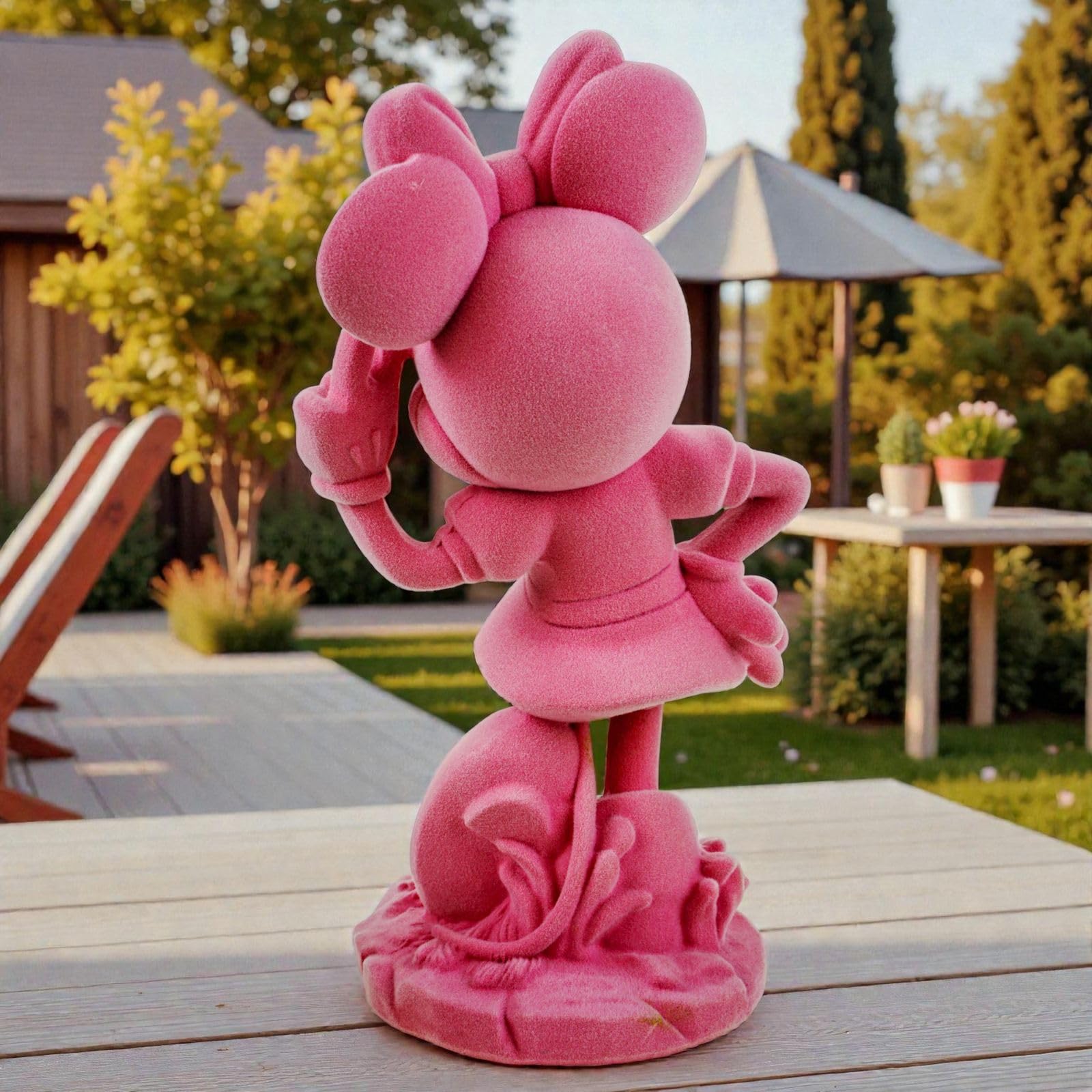 Minnie Mouse Gartenfigur pink beflockt 20,5 cm Offiziell lizenzierte Disney Deko Figur aus Polyresin | Wetterfest für Garten, Balkon & Wohnzimmer | Stylische Geschenkidee