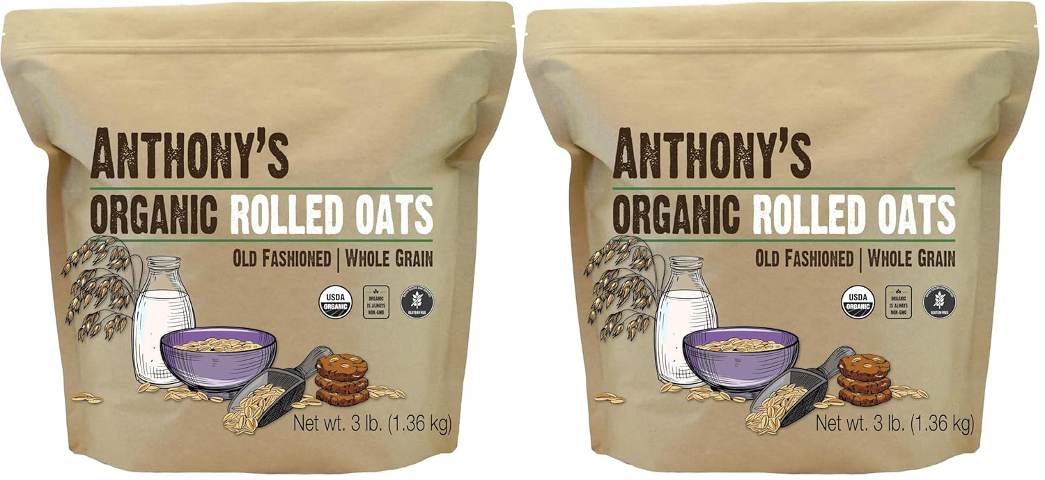 Anthony's Organic Rolled Oats, 3 lb, Gluten Free, Non GMO, Old Fashioned, Whole Grain (Pack of 2)