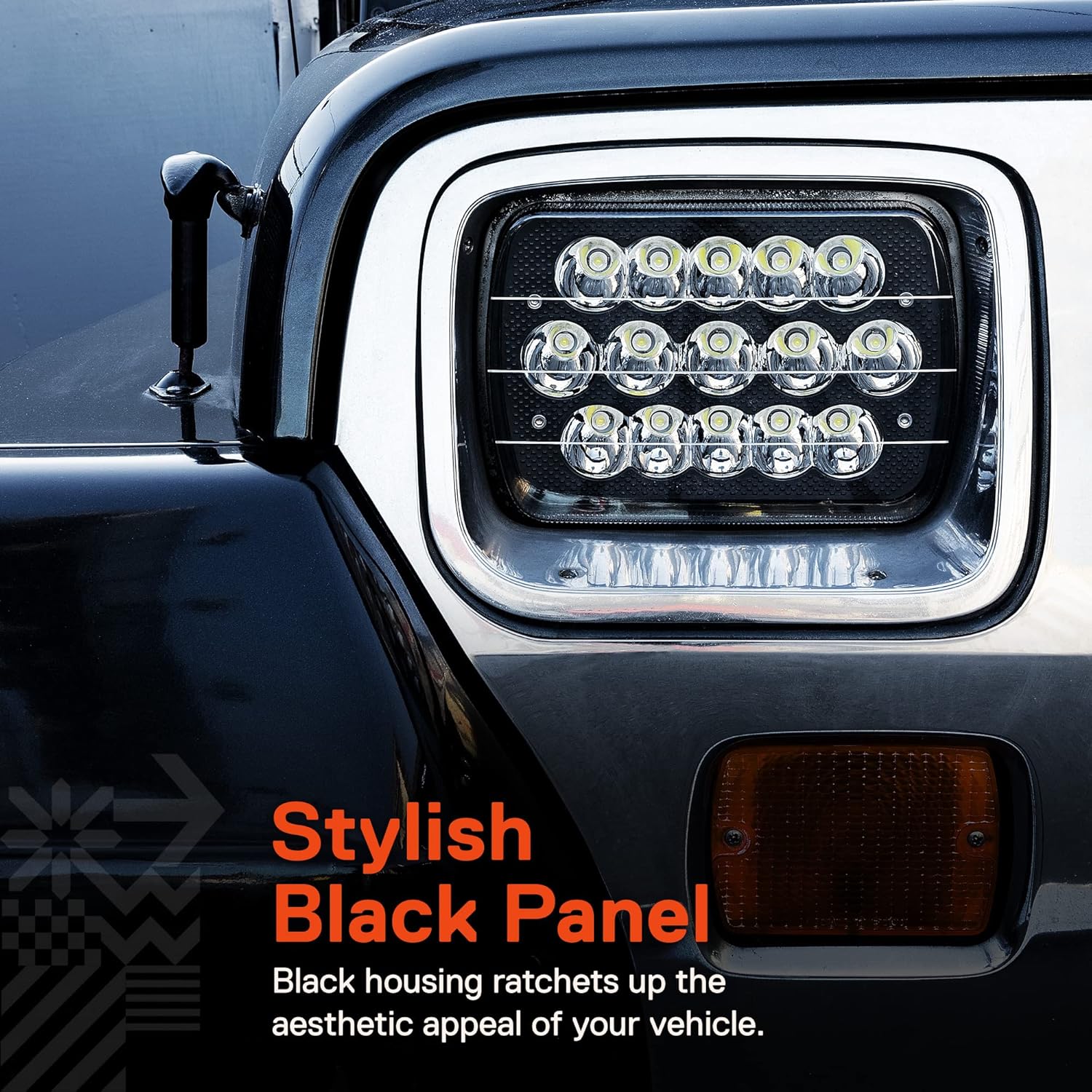 TRUE MODS 7x6 5x7 H6054 Black LED Headlights H4 Sealed Beam Replacement Lamp for Jeep Wrangler YJ Cherokee XJ Chevy Express Blazer S10 Van GMC Savana Ford Econoline E150 Nissan D21 Toyota Pickup Truck