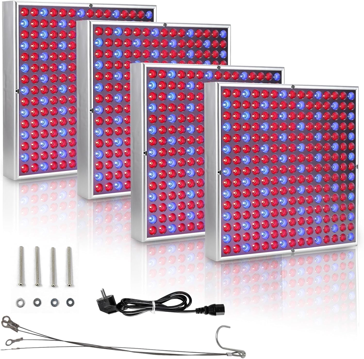 Lampada a LED Grow 4 x 15 W, a spettro completo, 225 LED rosso e blu, per piante da interno, verdure, fiore, idroponica [classe energetica F]