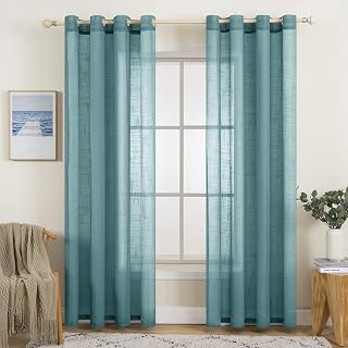 MIULEE Cortinas de Lino Cruzada Visillo Color Puro Translucido de Dormitorio Moderno Decoracion Transparente para Ventana Sala Cuarto Dormitorio Comedor Cocina Salón 2 Hojas 140x245cm Azul Marino