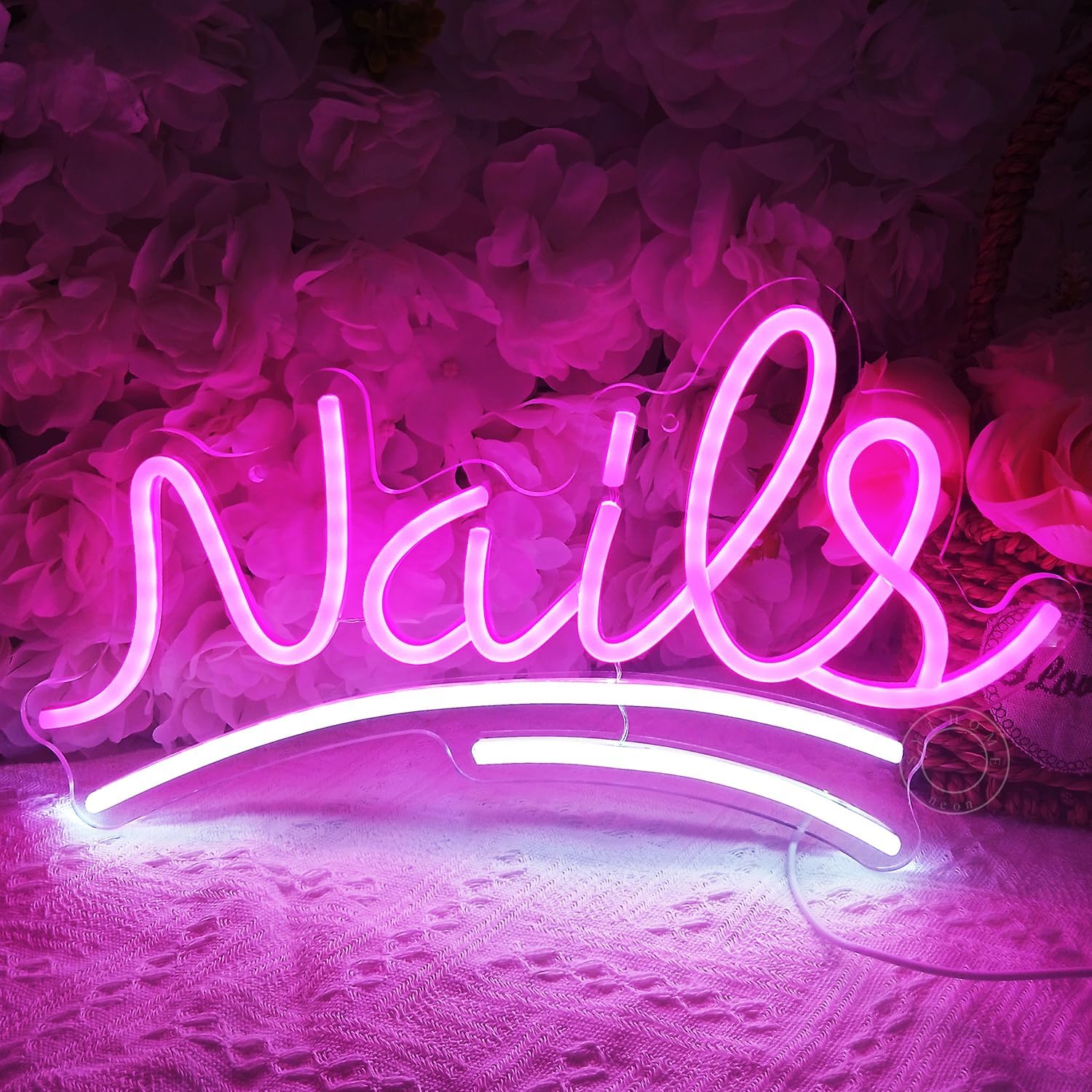 SYLHOME Nails Led Neon Light Sign Pink Business Wall Windows Sign Decor Nails Bar Beauty Salon Girls Bedroom Hanging Light Up Sign USB Birthday Makeup Decor 15.75"X8.7" - Image 3