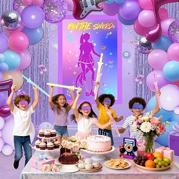 AFZMON Purple Kpop Birthday Decorations,Pin The Sword Party Favors Games for Kids, Large Poster with 24 Stickers for Party Supplies