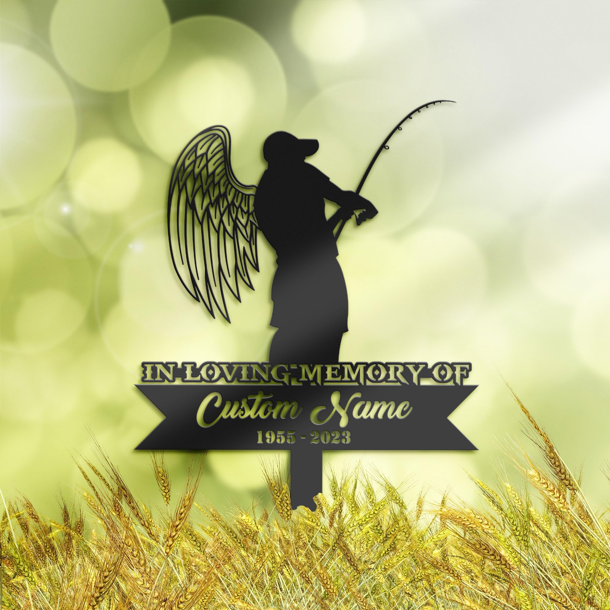nuepzkt Personalized Man Casting Fishing Pole Fisherman Memorial Stake, Family Memorial Garden Decor, Metal Cemetery Burial Stake, Gravesite Marker, Remembrance Headstones Outdoor Yard Waterproof : Patio, Lawn & Garden