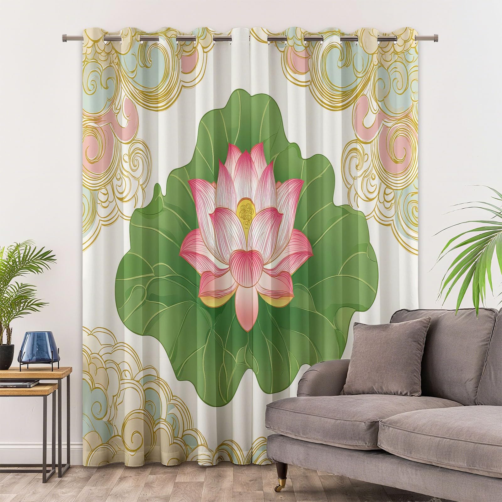 Jaune Rideaux Occultants Thermiques 183 x 214 cm Motifs Floraux Motifs Nuages Bon Augure – Rideaux Isolants Anti-Froid & Anti-Chaleur, Tissu Épais Haut de Gamme, Parfait pour Salon, Chambre ou Bureau