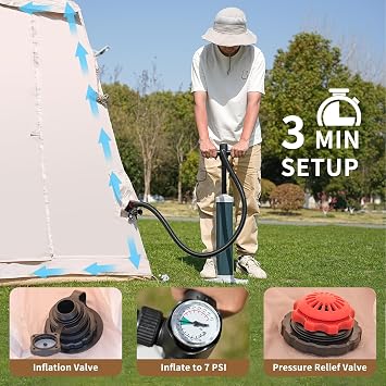 ABORON Inflatable Camping Tent, 4/6/8/10/12 Person Easy Setup Blow Up Tent with Hand Pump, PU3000mm Waterproof 4 Season Glamping Tent for Outdoor Camping