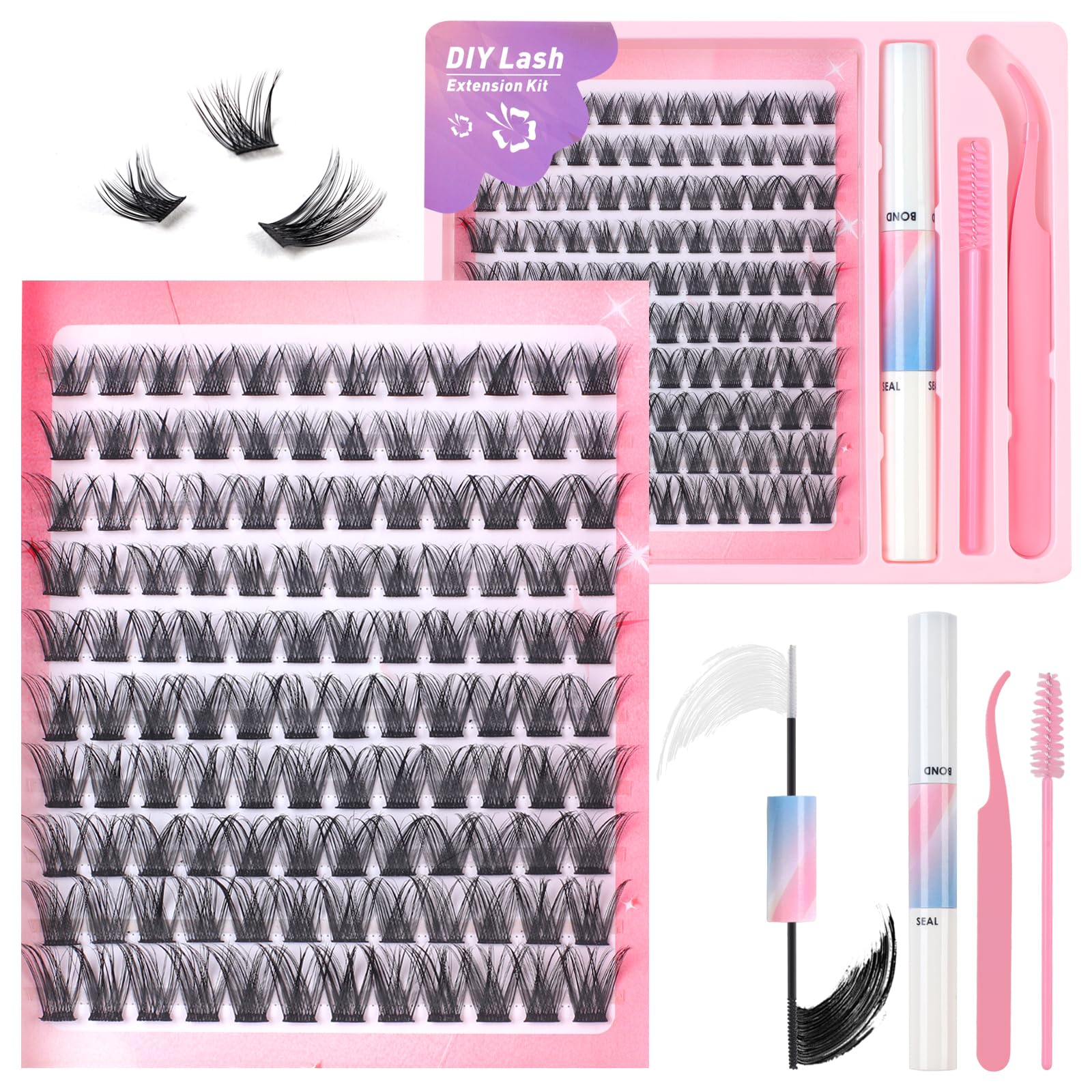 Fenshine Cluster Lashes Individual Lashes Wide Stem C/D Curl 10-16mm Length DIY Eyelash Extension Individual Soft False for Personal Use at Home (KT02