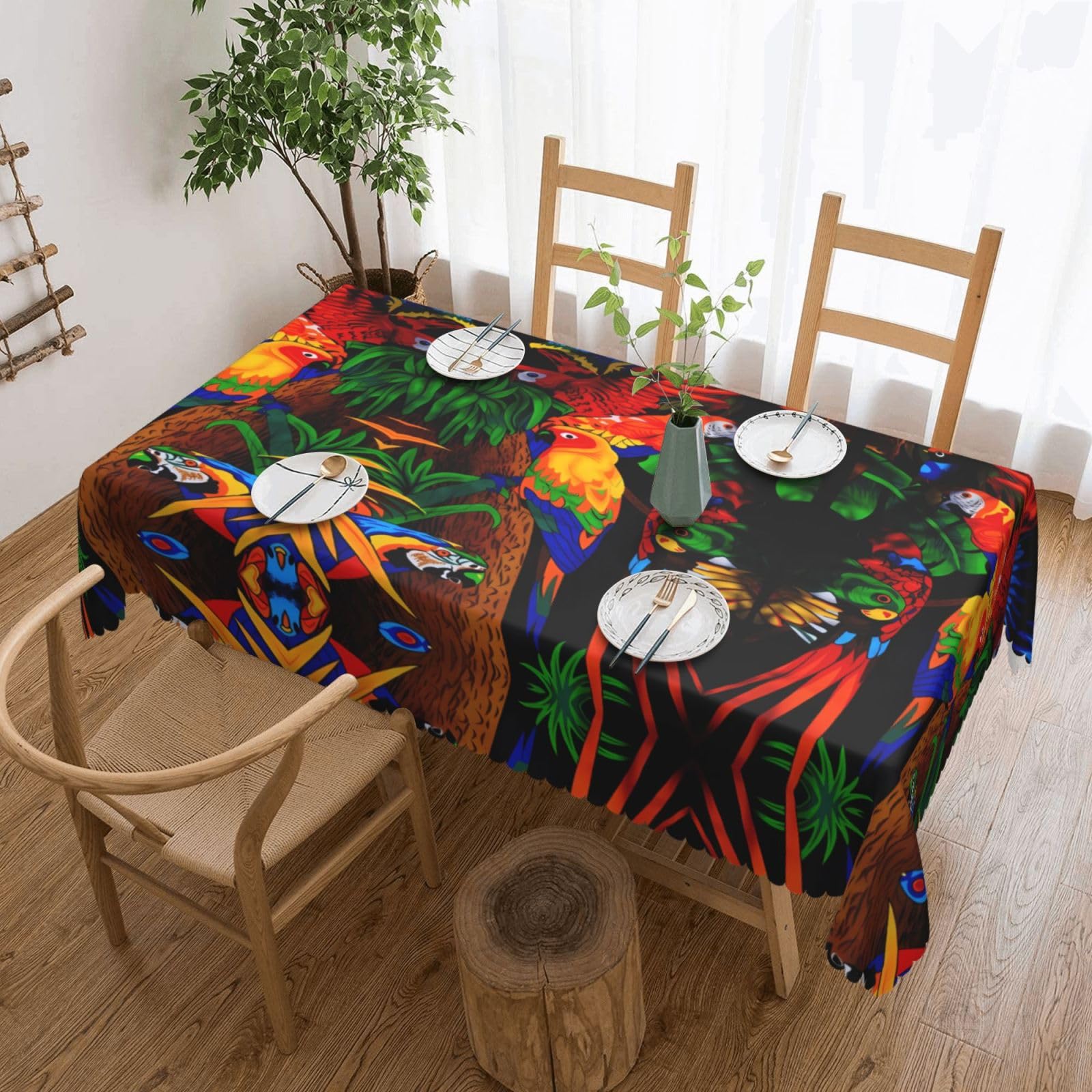 HLSBSSL Colored Parrot Patterned square lace tablecloth, wrinkle-resistant and durable, suitable for dining tables, parties, etc.