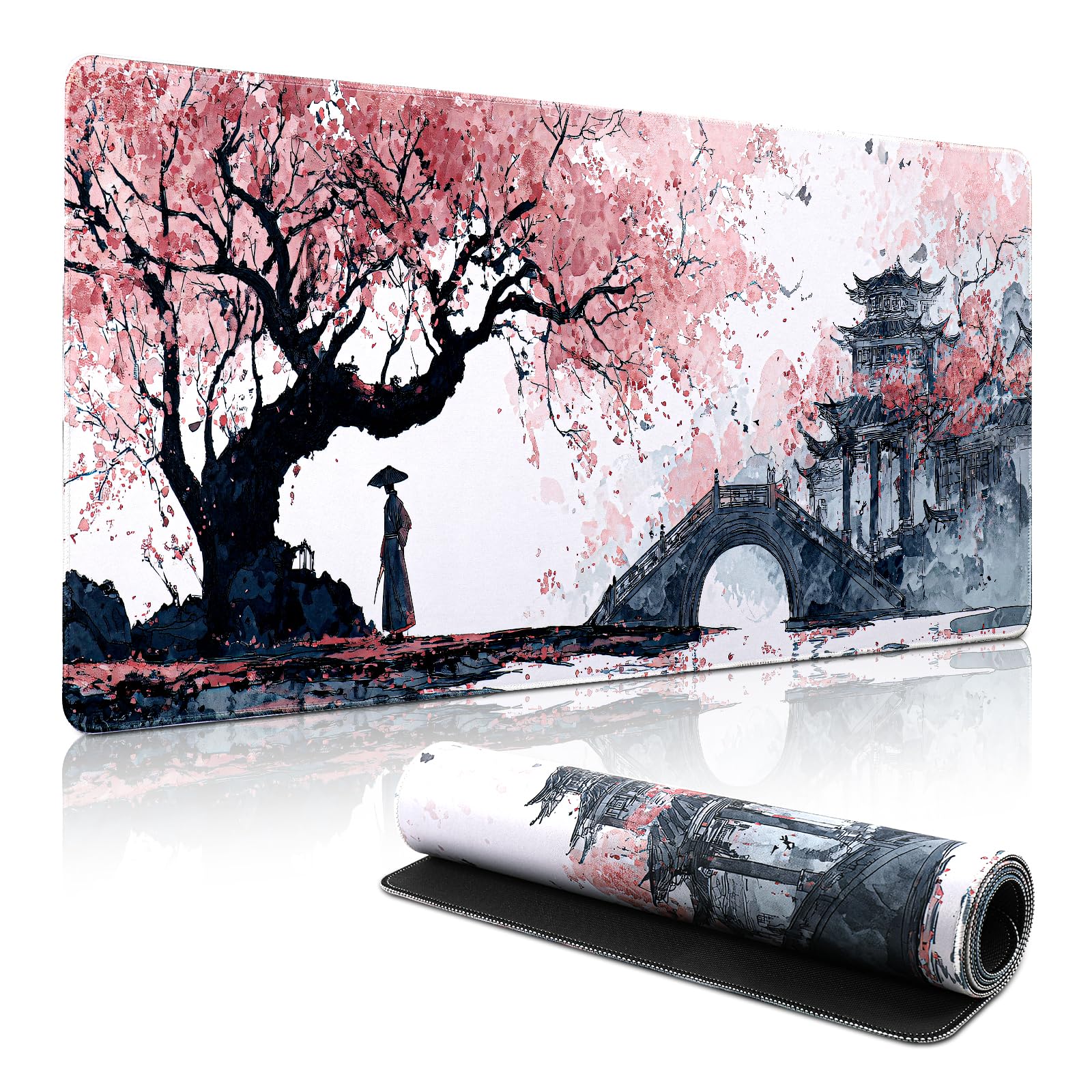 Tappetino Mouse XXL, 900x400x3mm Tappetino Gaming, Mouse Pad con Base in Gomma Antiscivolo, Impermeabile Mousepad, Tappetino Scrivania Grande con Bordi Cuciti (B90)