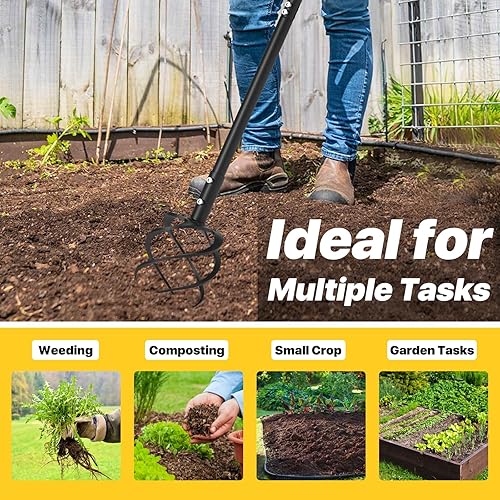 Miniatura 7 de Herramienta de jardín manual para jardinería con mango largo, herramienta de mano de garra de jardín de 44.3 pulgadas para aireador de césped,