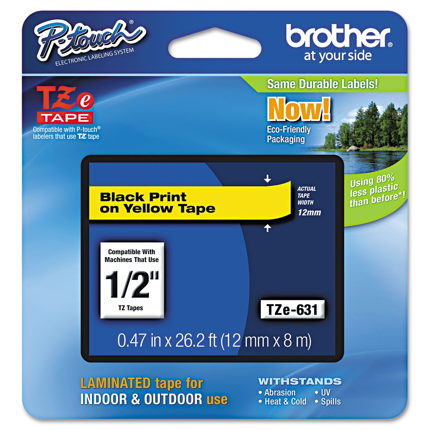 Brother TZE631 TZe Standard Adhesive Laminated Labeling Tape, 1/2-Inch w, Black on Yellow