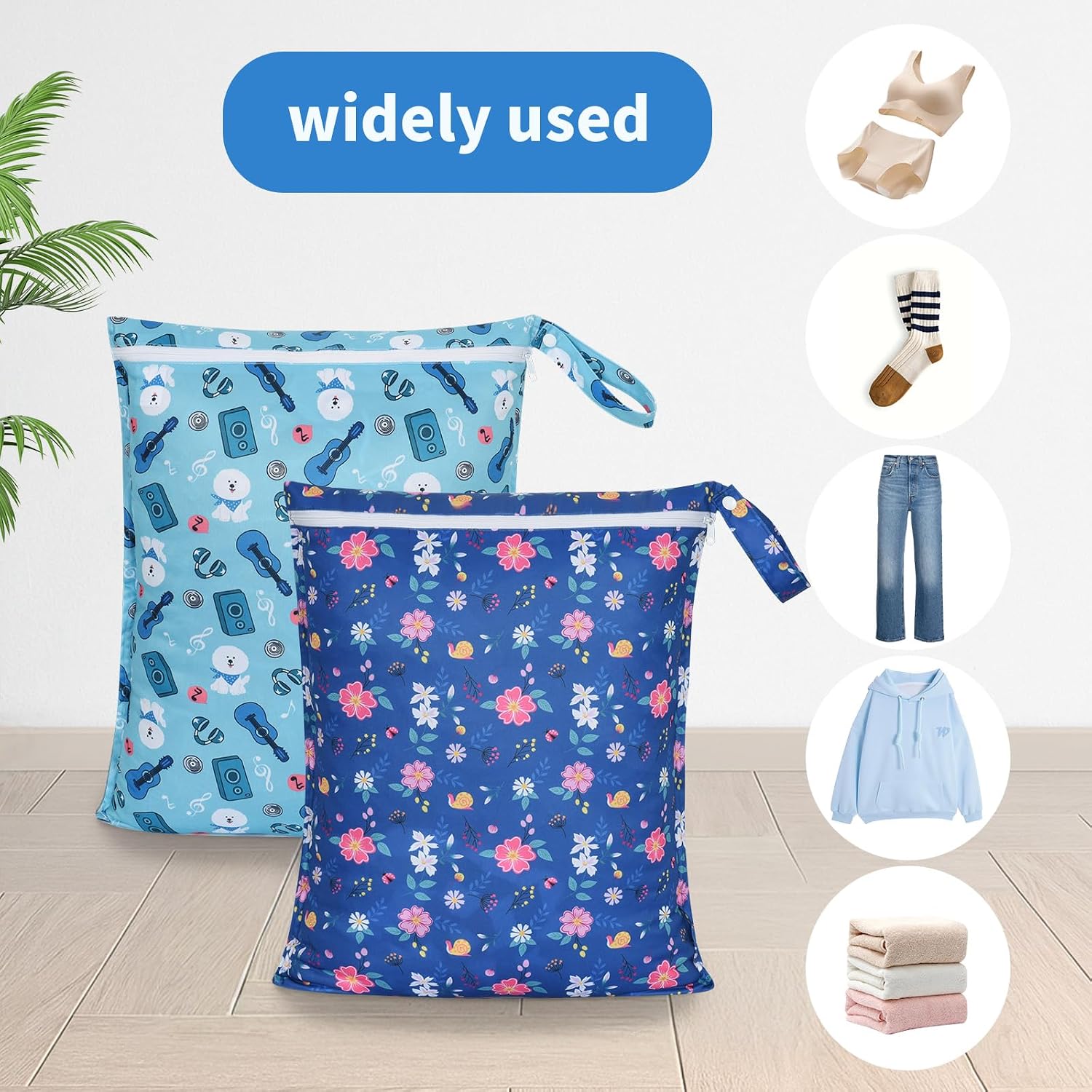 OTraki 2Pcs Waterproof Wet Dry Bags 16x20 inch Wet Bag for Beach, Gym, Yoga, Daycare With Zippered & Handle Wet Clothes Storage Bag Drying do not exceed 176℉(Flower Guitar Pattern)