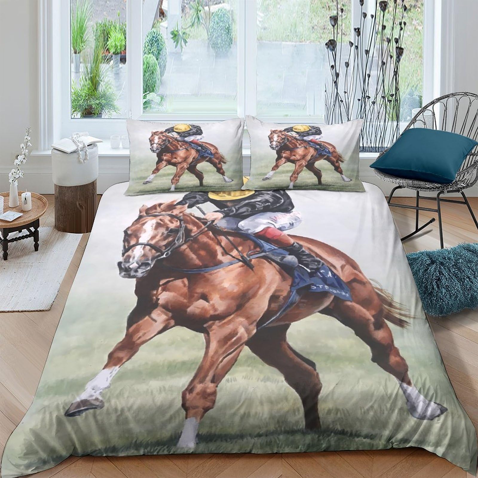 Ctjqhvkz Style-9 3D Printed Horse Racing Fitted Sheet Microfiber Soft Anti-Slip Brown Equestrian Bed Cover For Bedroom Guest Room Decor Single（135X200cm）