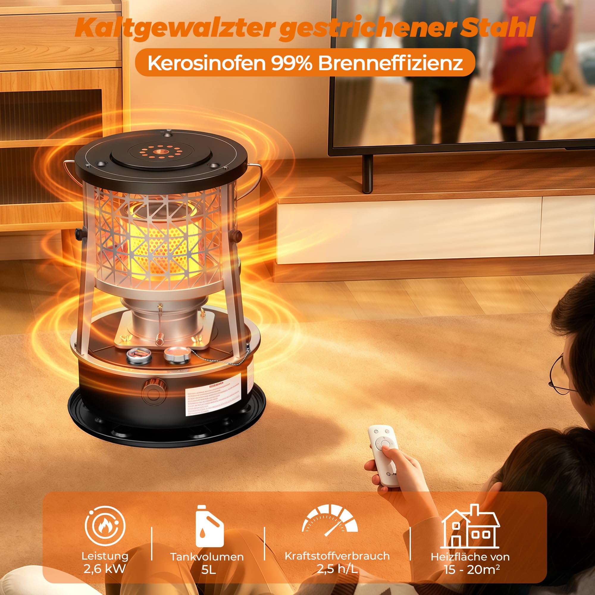 GLIESE Petroleum Heizung Heizstrahler 2,6 kW, für 15-20m² - Ideal als Heizung,für Garten, Garage, Zuhause