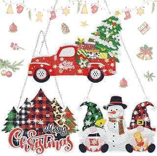 Cinnvoice 3 Pcs Christmas Diamond Painting Hanging Sign 5D Christmas Tree Gnome Snowman Diamond Art Wreath Kits for Adults Door Hanger for DIY Crafts Xmas Wall Front Door Decorations