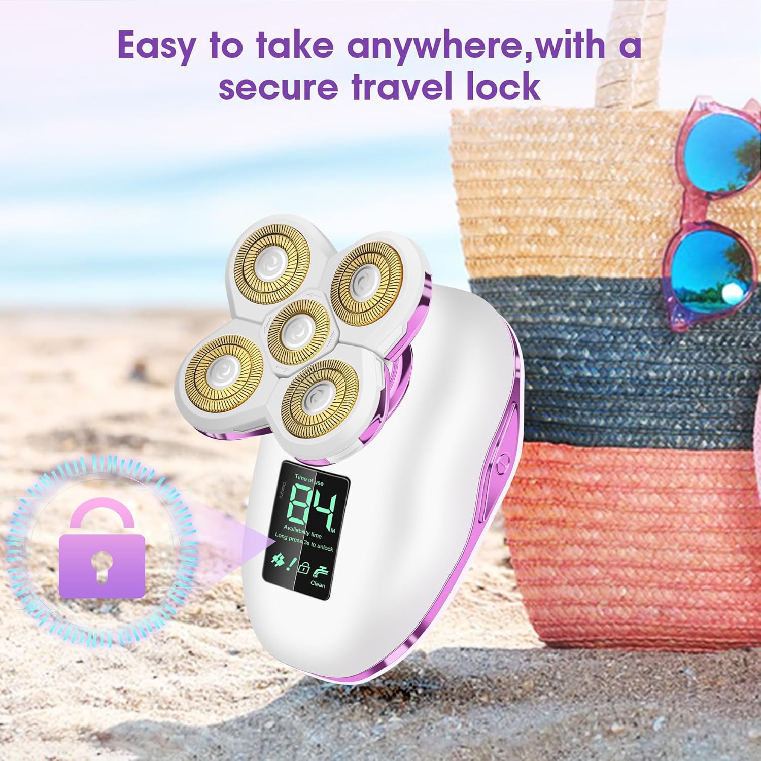 Electric Razors for Women Legs 5D:Magnetic Shaver Heads Waterproof Rechargeable Shaver Multi-Use for Hair Removal on Legs Bikini Body-Purple