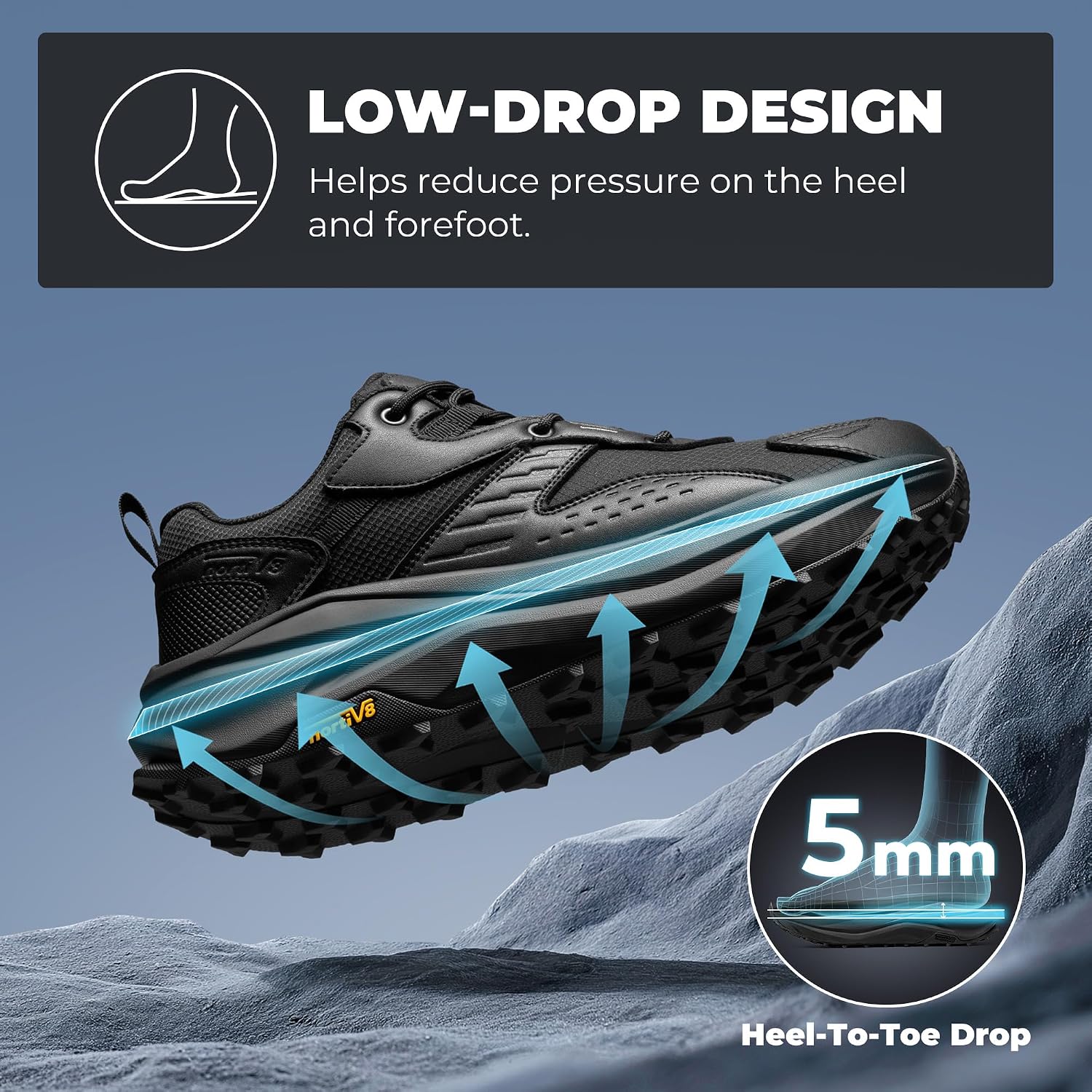 NORTIV 8 Men's Wide Toe Box Hiking Shoes Low Drop Waterproof Hiking Shoes for Walking Outdoor Trekking Camping Climbing Daily Fashion Sneakers