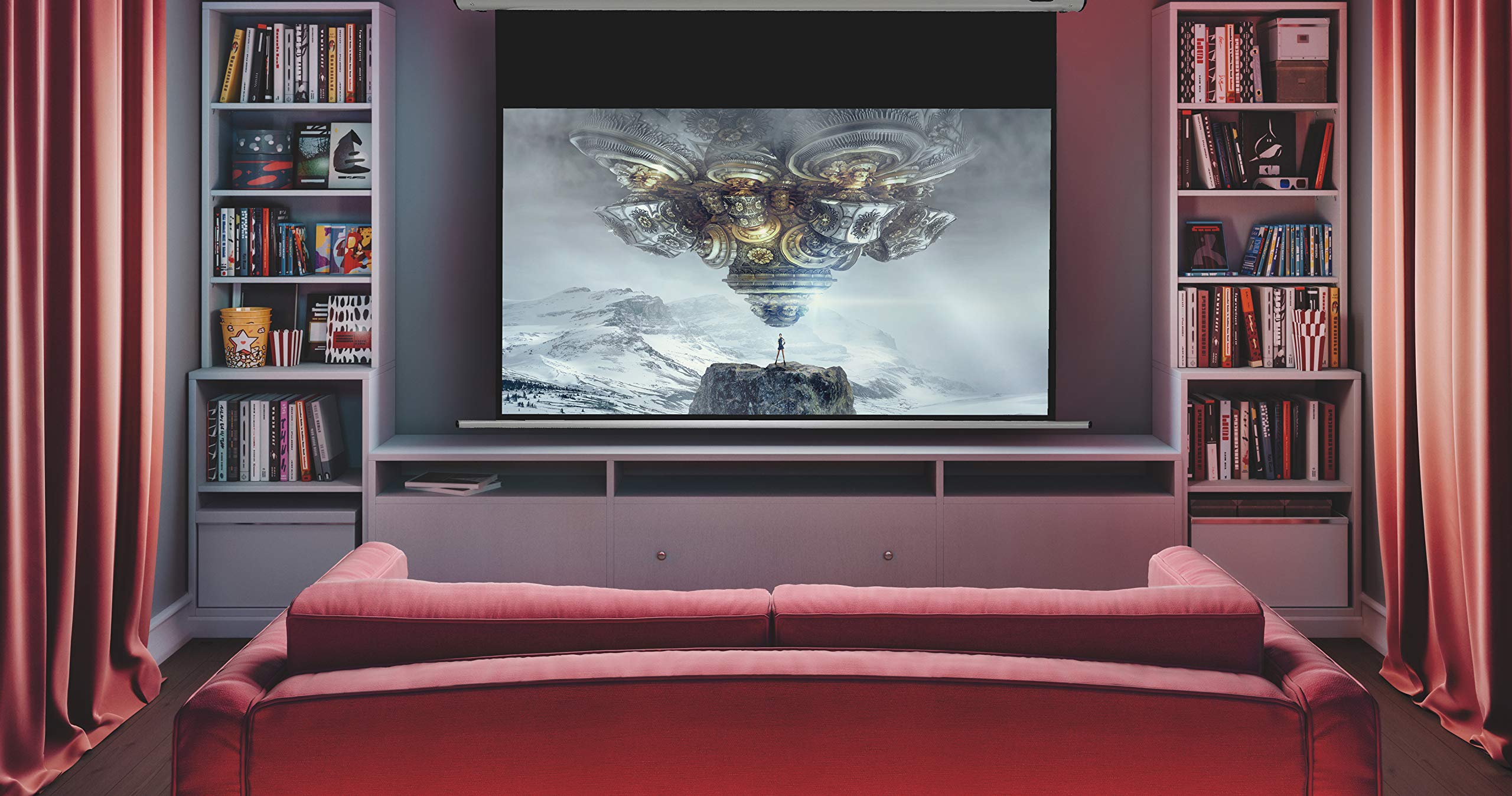 celexon HomeCinema Motor-Leinwand 100" | 220x124 cm 16:9 | elektrische 4K, Full-HD Beamerleinwand für Heimkino-Projektionen & Büro-Präsentationen | geeigent zur Decken- & Wand-Montage