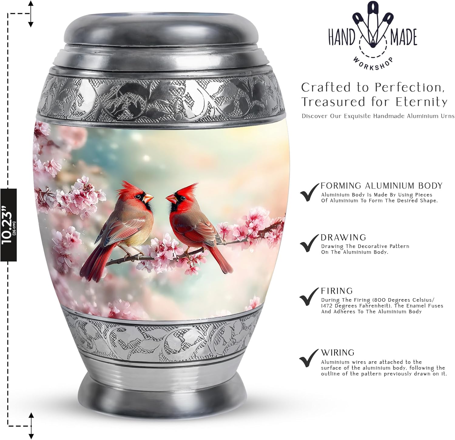 Red Cardinal Urn for Ash, Decorative & Memorial Buria Urns for Ashes Container, Large Handcrafted Cremation, Gift for Male & Female, Green, 10 Inch