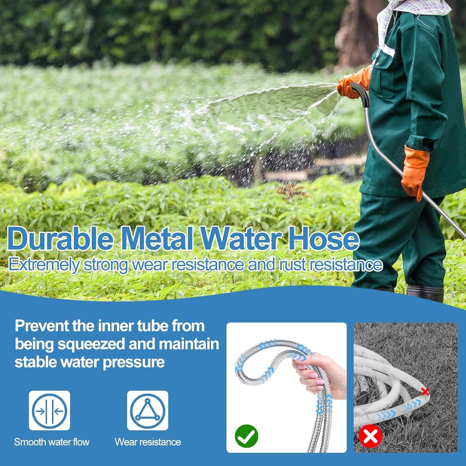 SPECILITE 100 ft 304 Stainless Steel Garden Hose Metal Heavy Duty Water Hose, Flexible Water Hose Pipe with 3/4" Solid Brass Connectors, No-Expandable Garden Hoses with Rubber Grip for Yard, Outdoor