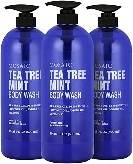 Tea Tree Body Wash with Mint & Shower Gel with Vitamin E for Jock Itch, Eczema, Ringworm, Body Odor, Body Wash Women & Men with Added Body Oils,LARGE 20.2 FL Oz Bottle (Tea Tree Mint, Pack of 3)
