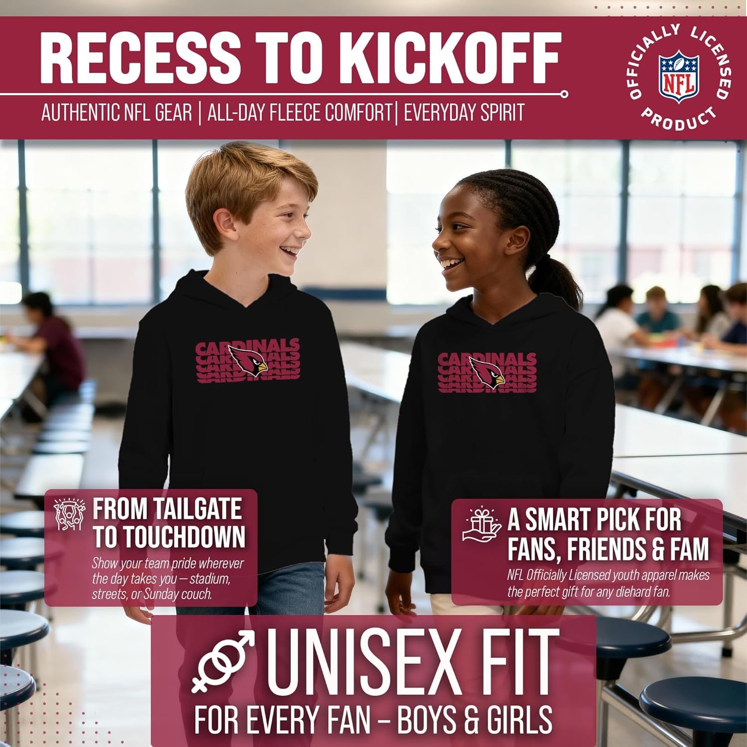 Team Fan Apparel NFL Youth Repeating Logo Football Fleece Hooded Sweatshirt, For Boys and Girls, Pro Hoodie Pullover - Image 4