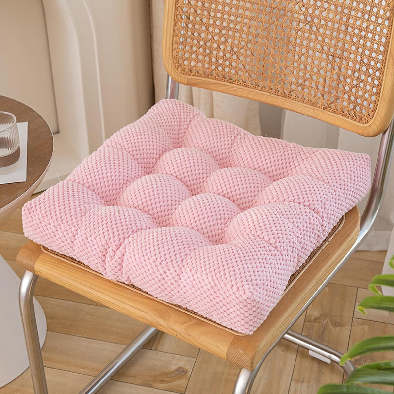 CFMYTX Square Dining Chair Cushion, Thicken Tufted Kitchen Chair Pad Tatami Floor Pillow Cushion for Home Office Patio Dining Chair(Pink,20x20 Inch)