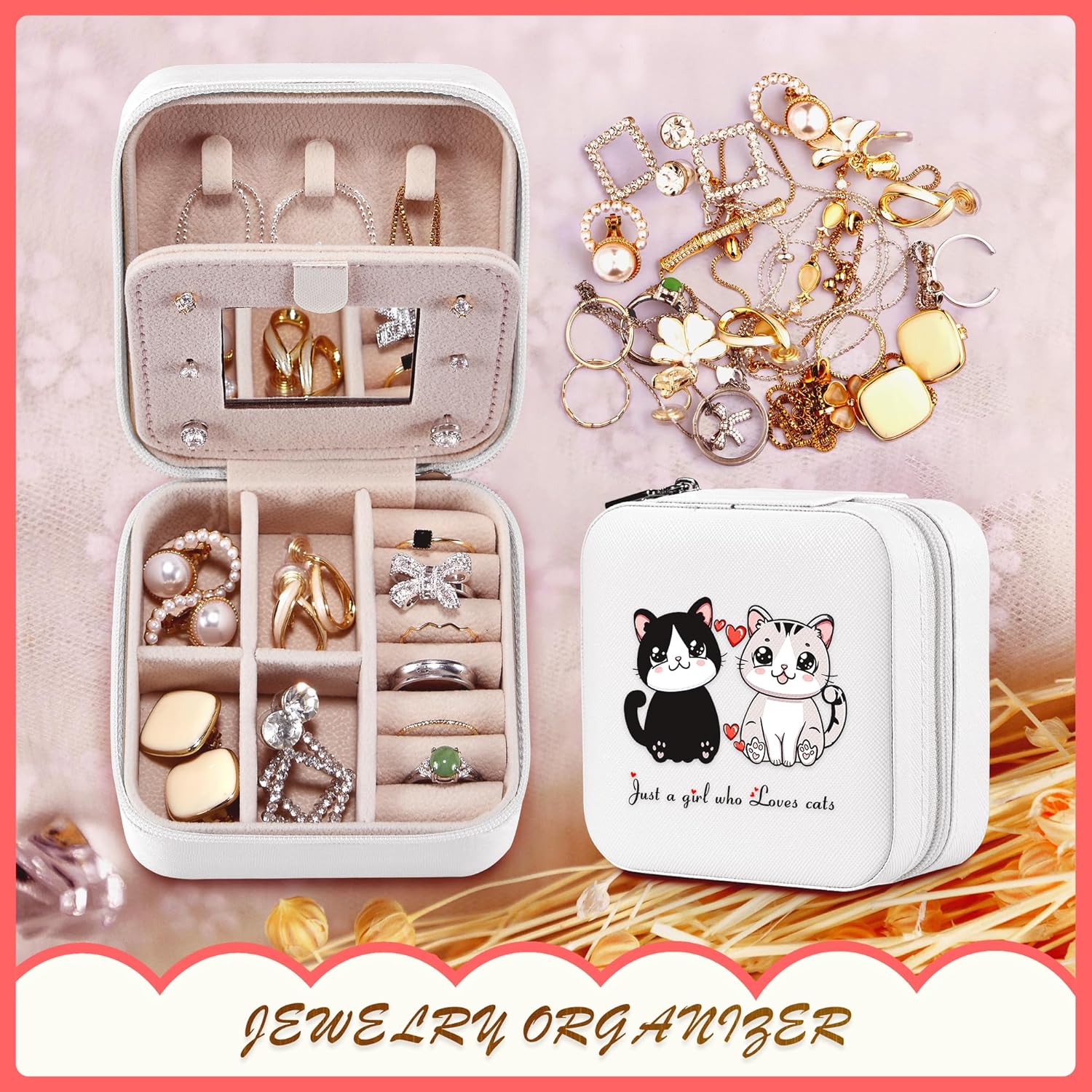 Cat Jewelry Box, Gifts For Women Teens Girls Age 8-12, Cat Lovers Stuff Items Accessories Things Merchandise Decor Merch, Travel Ring Earrings Necklace Organizer Holder! - Image 5