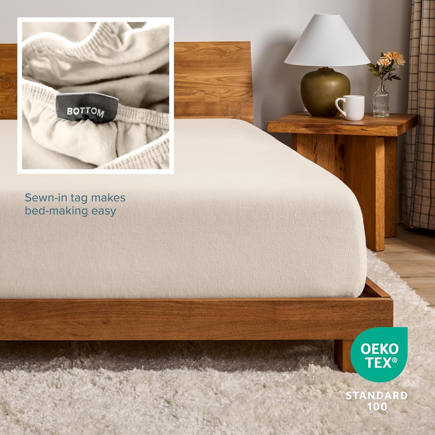 Bare Home Flannel Fitted Bottom Sheet 100% Cotton, Velvety Soft Heavyweight - Double Brushed Flannel - Deep Pocket (Queen, Sand)