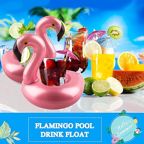 Miniatura 5 de Sonarun Paquete de 48 portavasos inflables de flamenco, lindo portavasos de flamenco, reutilizable, para inflar, para juguete de agua de verano,
