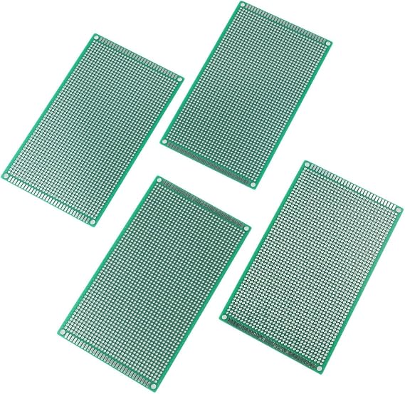4 Unit Set of Double-Sided PCB Boards for Circuit Design and Testing with 9cm x 15cm Dimensions and Industry-Standard Pitch