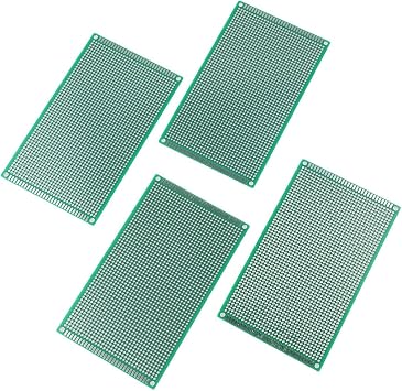 4 Unit Set of Double-Sided PCB Boards for Circuit Design and Testing with 9cm x 15cm Dimensions and Industry-Standard Pitch
