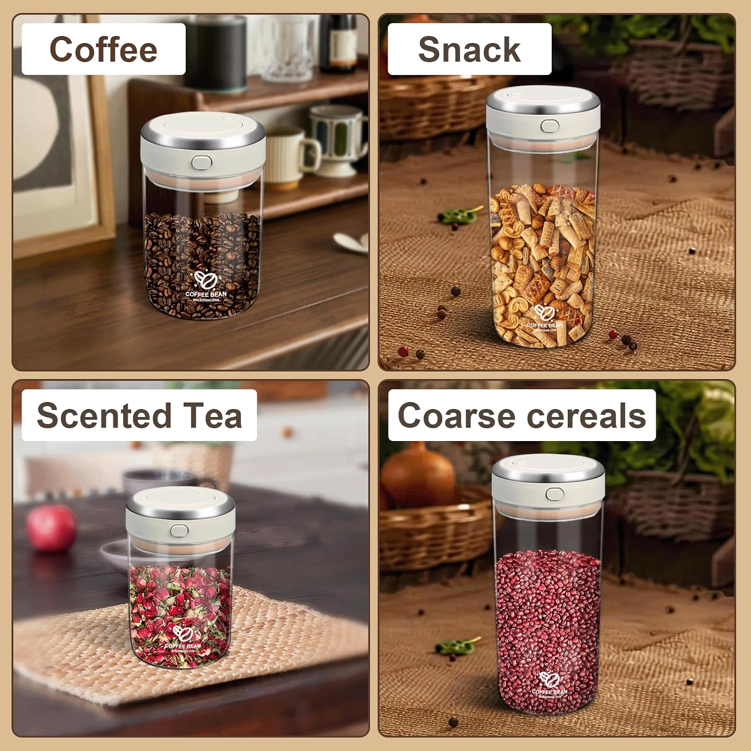 57oz Coffee Bean Storage Container with Scoop,Airtight Coffee Canister with One-Way Valve Airtight Lid Date Tracker, Clear Glass Coffee Canister for Grounds Beans Tea Cereal Sugar (1700ml)