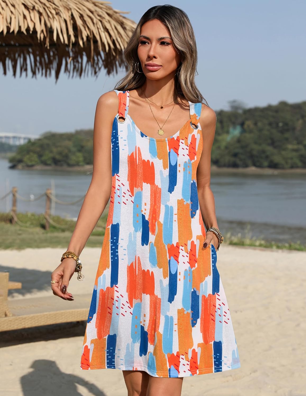 Zeagoo Summer Dresses for Women Boho Beach Dress Sleeveless Sundresses with Pockets Casual Loose Tank Tshirt Sun Dress - Image 3
