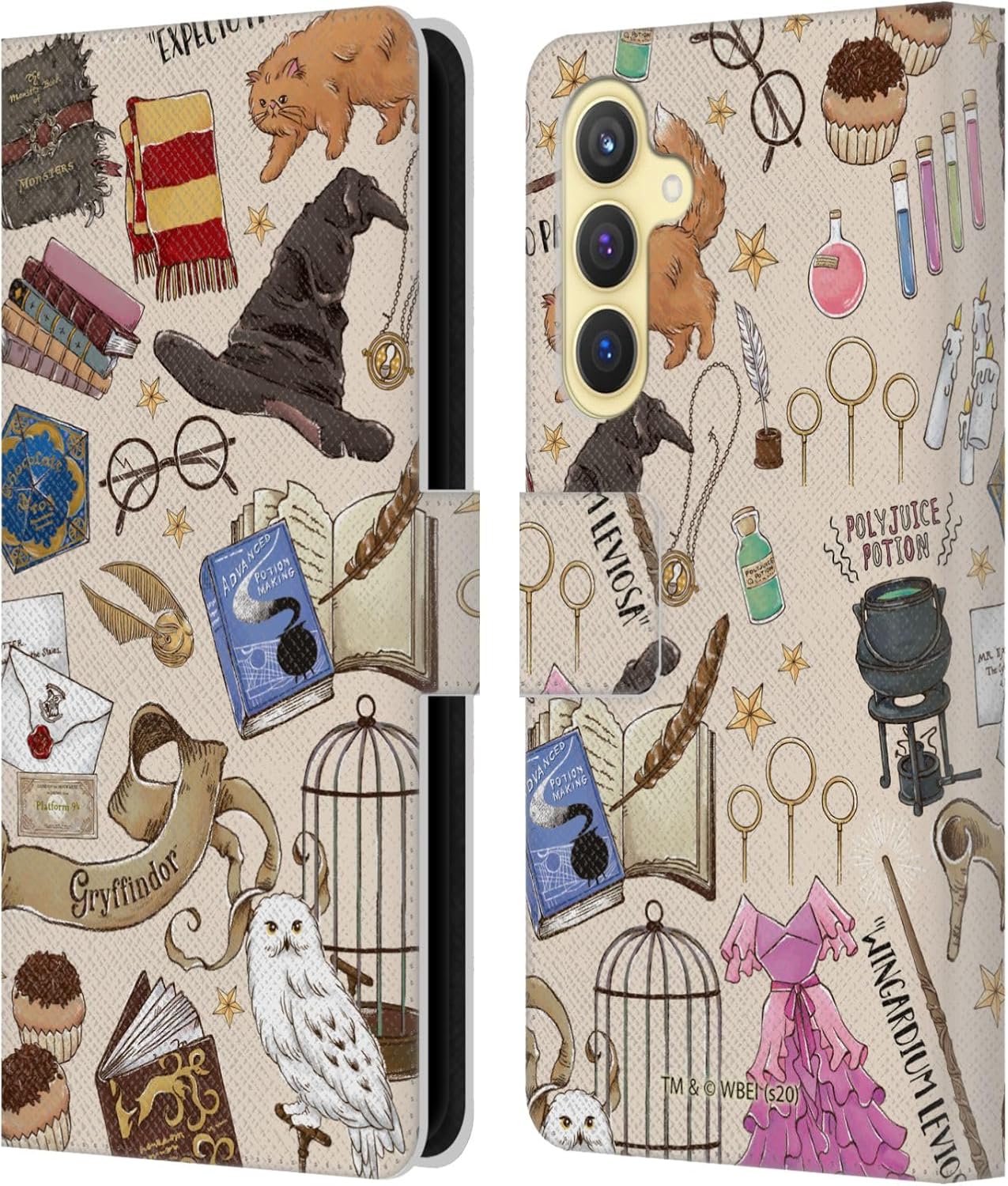 Head Case Designs Officially Licensed Harry Potter Hogwarts Pattern Deathly Hallows XXXVII Leather Wallet Case Compatible with Samsung Galaxy S23 FE 5G