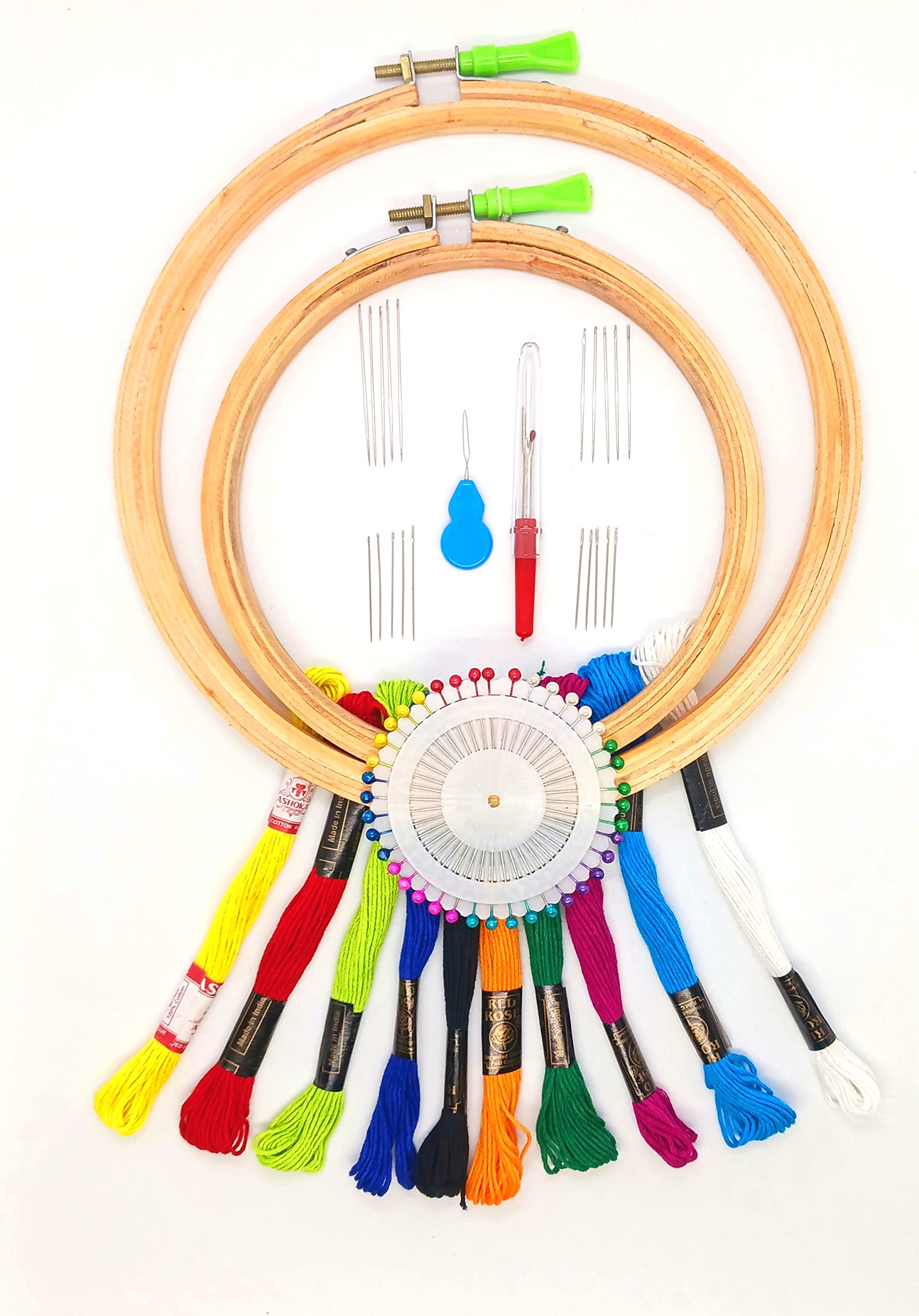 ONRESTO DIY Embroidery Kit for Beginners, 2 Hoops, 10 Multicolor Threads, 20 Assorted Needles, 1 Seam Ripper, 40 Tailor Pins, 1 Threader-image-15