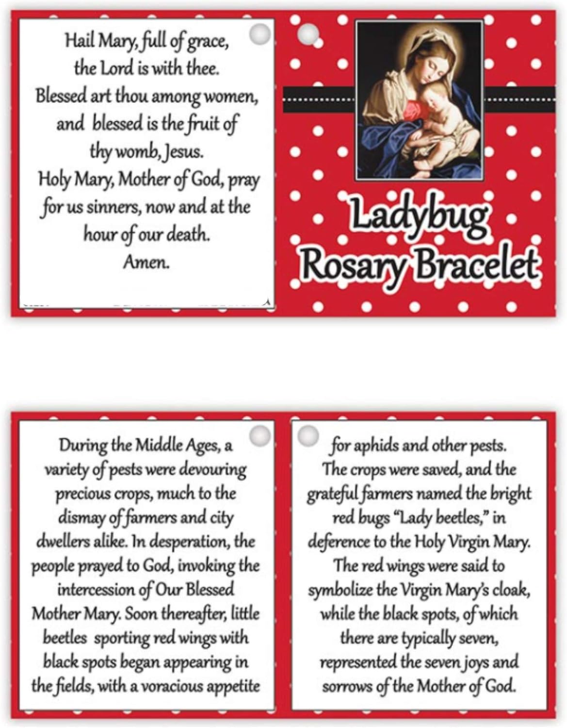 Needzo Miraculous Ladybug Jewelry, Red Rosary Bracelet Blessed Mother Accessory, Stretchable 7 1/2 Inches - Image 3