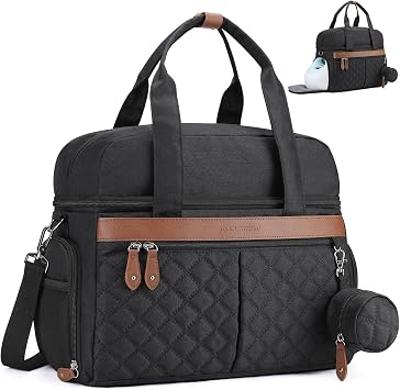 Breast Pump Bag, Diaper Bag Tote with 4 Cooler Pockets, Double-Layer Work Bag for Breastfeeding Mom fit 15 Laptop