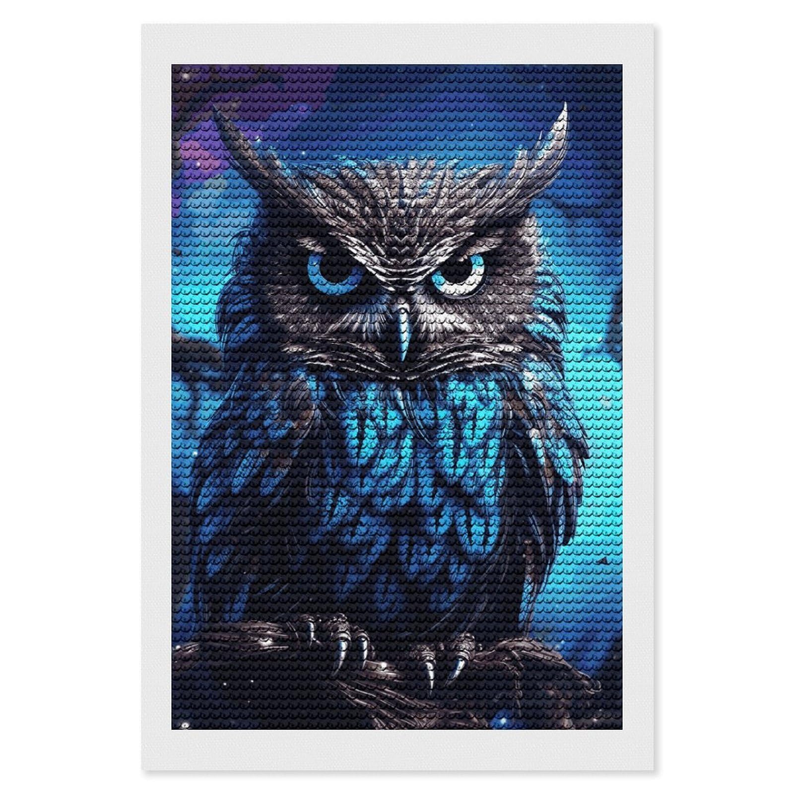 DWVTSLH Blue Owl Diamond Painting Kits for Adults, Personalized Diamond Photo Art Full Drill, DIY 5D Diamond Art Painting Kits for Beginners, Home Wall Decor 8"x12"