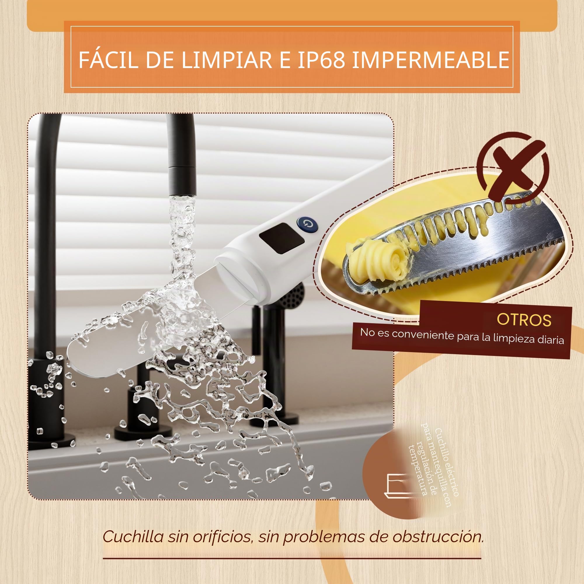 Cuchillo Esparcidor con Calor, Eléctrico Inteligente Cuchillo Cortador Mantequilla Acero Inoxidable, Temperatura Ajustable (55 °C/70 °C), Resistente al Agua, Recargable, para Mantequilla Dura, Queso