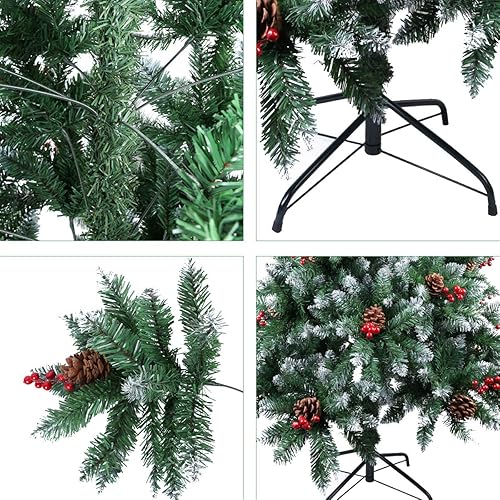 Miniatura 4 de AGM Christmas Tree 7ft Artificial Pine Tree with Foldable Metal Stand, Pine Cone and red Fruit, 7 Feet Tall Flocked Snow Trees for Holiday Christmas